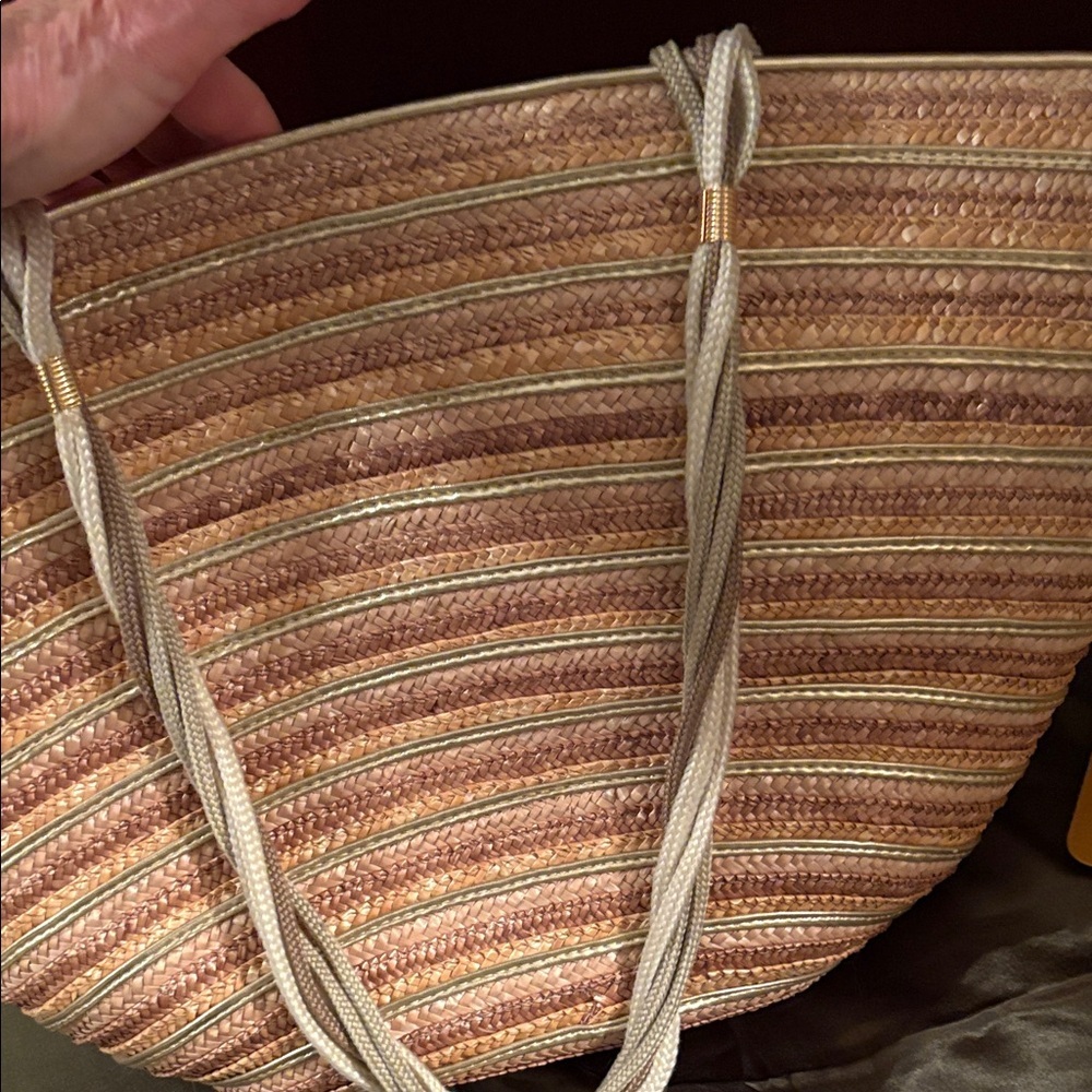Striped Tan Gold silver and Cream wovenTote Bag - Picture 6 of 7